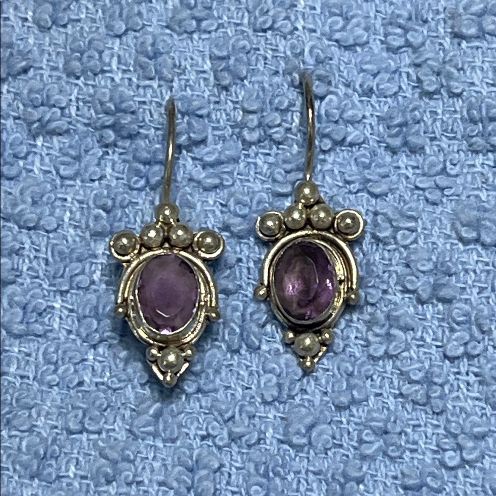 Vintage Sterling‎ Silver Purple Stone Wire Earrings